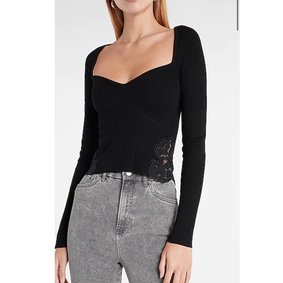 Express Sweaters - EXPRESS body contour lace pierced sweater